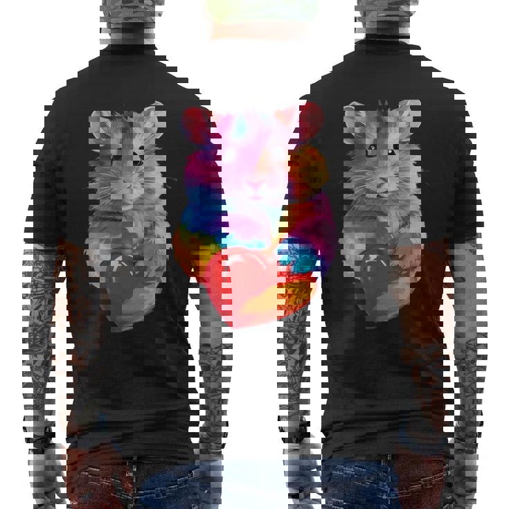 Hamster Coloré Tenant Un Cœur Mignon Arc-En-Ciel Aquarelle T-shirt imprimé au dos