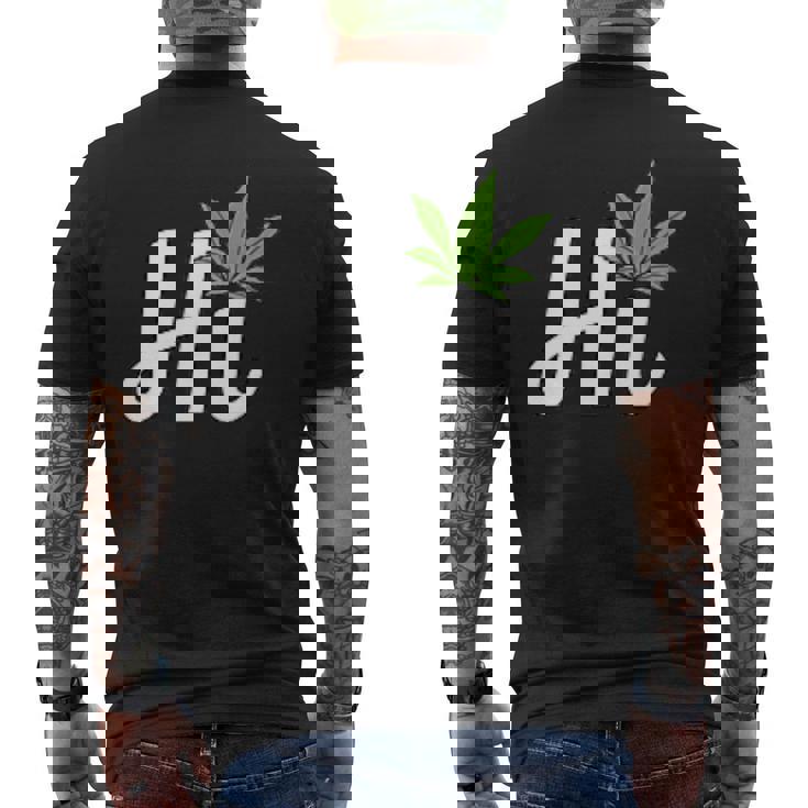 Hi Hello マリファナの葉 ハッピーファニー大麻 ウィード パイナップル メンズTシャツ バックプリント