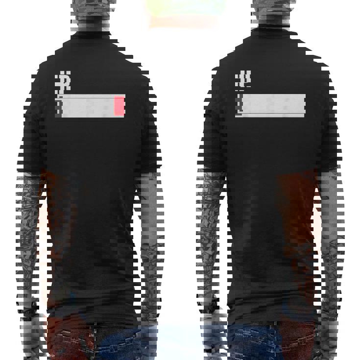 Hpが残りわずか 体力がない 限界 おもしろ ユーモア ゲーム Hpバー 黒 他カラー メンズ レディース 大きいサイズ メンズTシャツ バックプリント