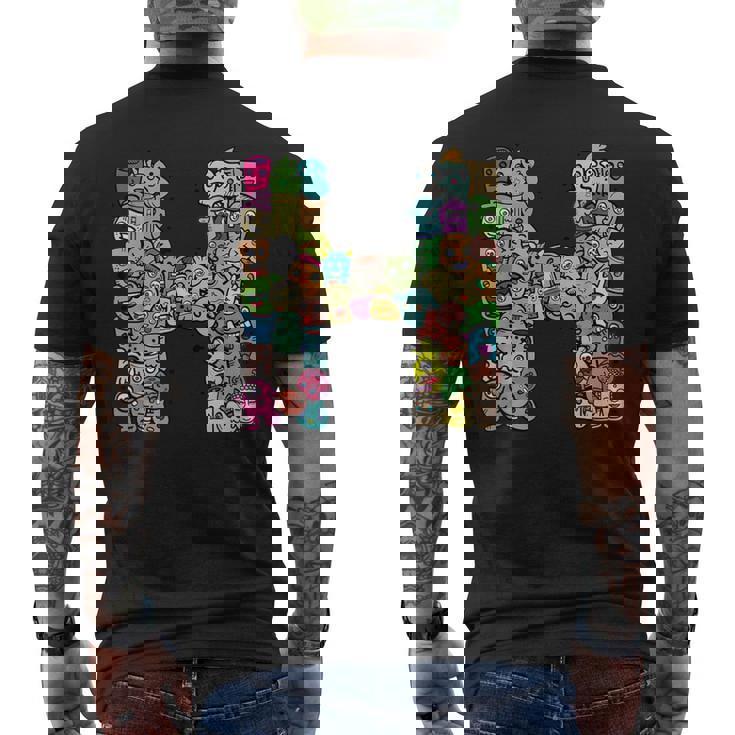 Hモンスターズ アルファベットネーム イニシャル キュート モノグラム メンズTシャツ バックプリント