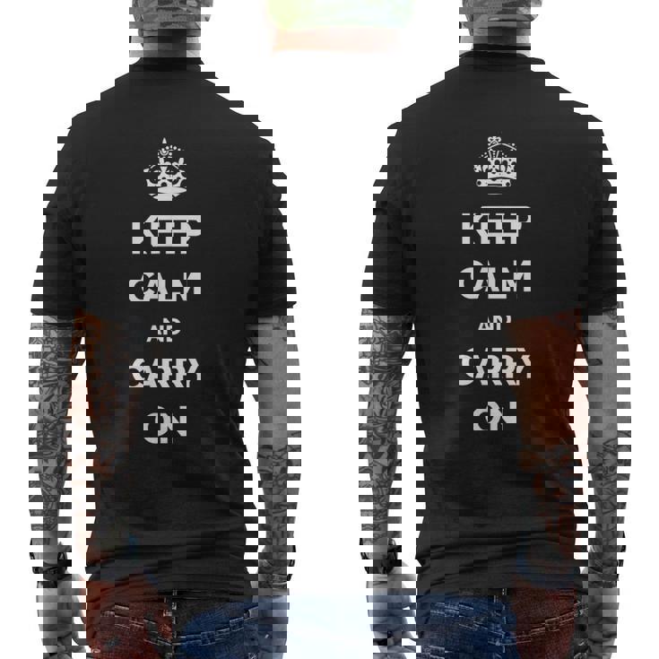 Keep Calm And Carry On モチベーションを高める引用句 メンズTシャツ バックプリント