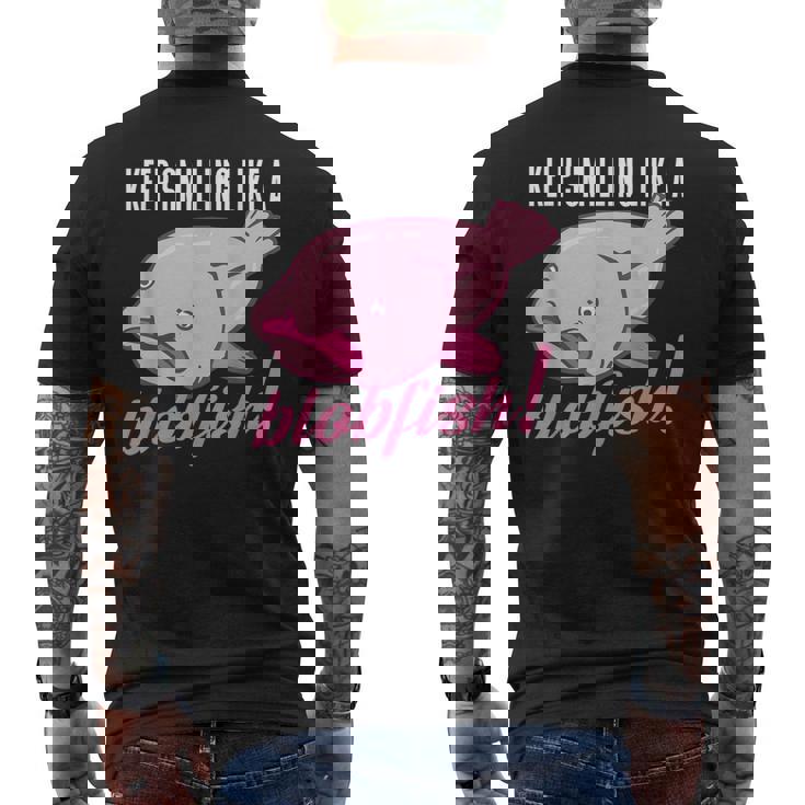 Keepmiling Like A Blobfish デザイン ブログフィッシュファン向け メンズTシャツ バックプリント