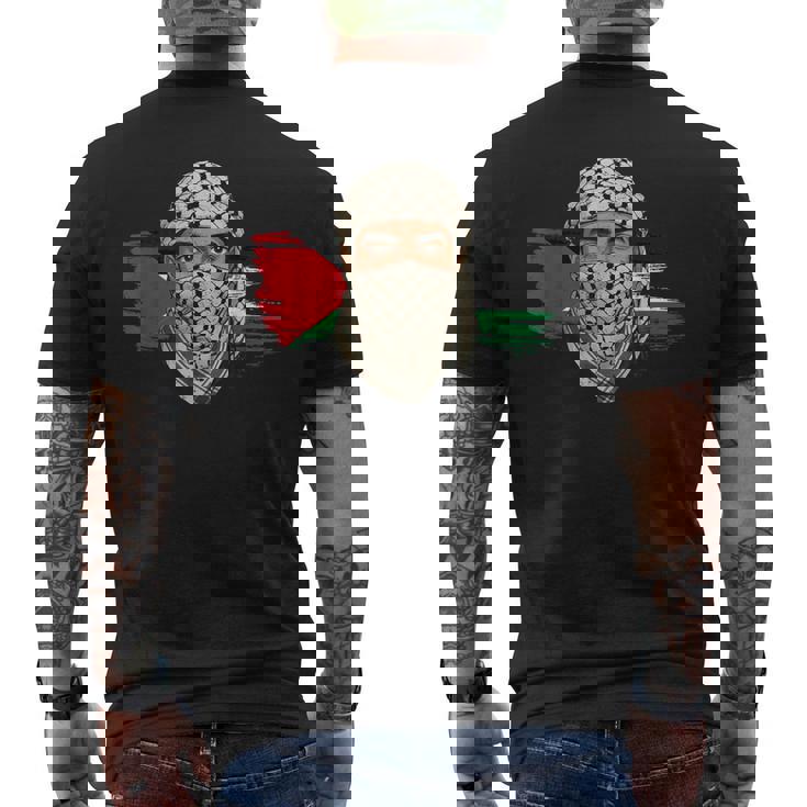 Keffiyehスカーフのパレスチナの若い男 パレスチナサポーター メンズTシャツ バックプリント