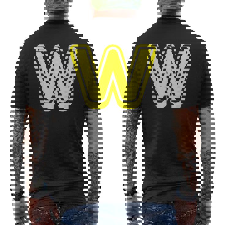 Lettre Rétro En Gras Jaune – W – Contour – Alphabet T-shirt imprimé au dos