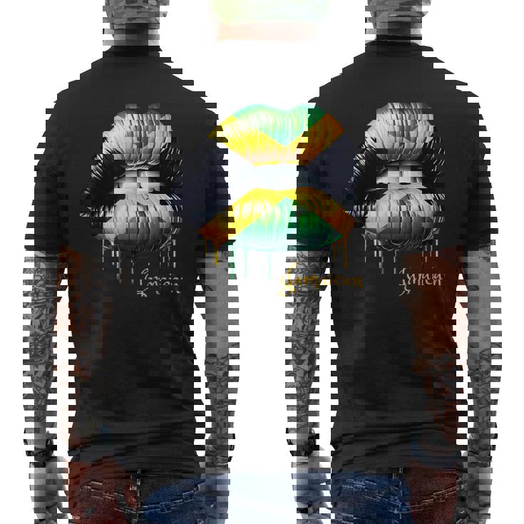 Lips Jamaican Flag Jamaica Love Travelacation メンズTシャツ バックプリント