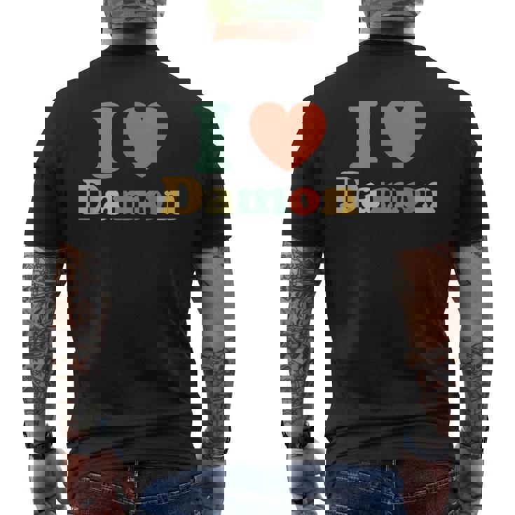 I Love Damon I Heart Damon レッド ハート バレンタイン メンズTシャツ バックプリント