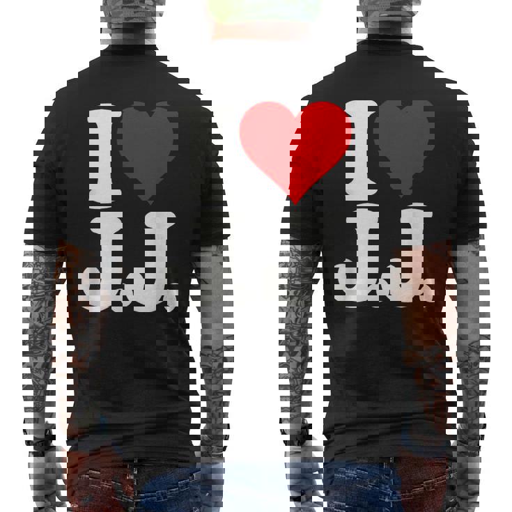 I Love Heart JJ Jj J J イニシャル メンズTシャツ バックプリント