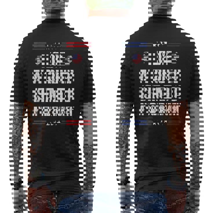 I Love My Country Ashamed Of My Government Usa 愛国的 メンズTシャツ バックプリント