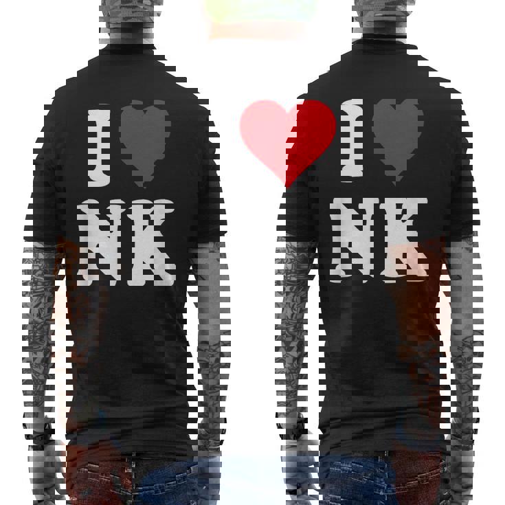 I Love Nk Initials I Heart NK First Last Name N K メンズTシャツ バックプリント