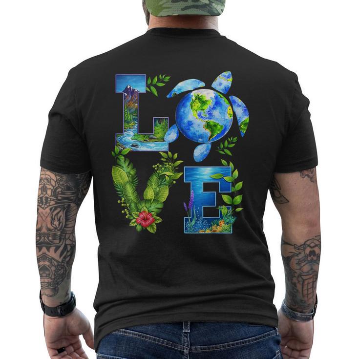 Love World Earth Day Planet Anniversary Earth Turtle Lovers Men's T-shirt Back Print