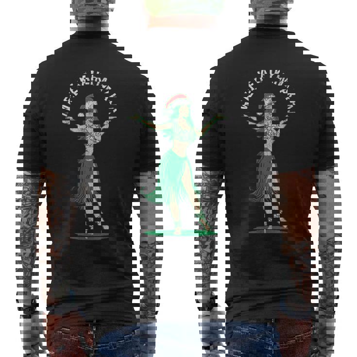 Mele Kalikimaka レトロ クリスマス フラガール シャカ ハワイ メンズTシャツ バックプリント