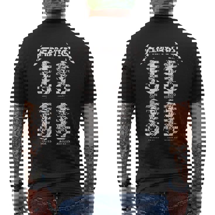 Metaphysica 面白いギリシャ哲学者ロックレトロデザイン メンズTシャツ バックプリント
