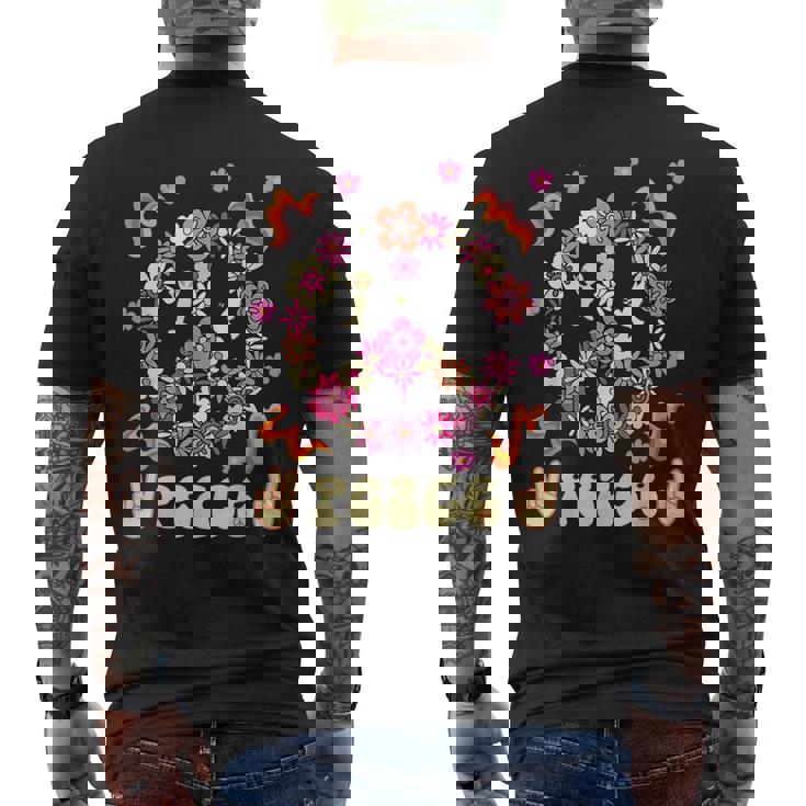 Peace 60年代風 フラワーデザイン メンズTシャツ バックプリント