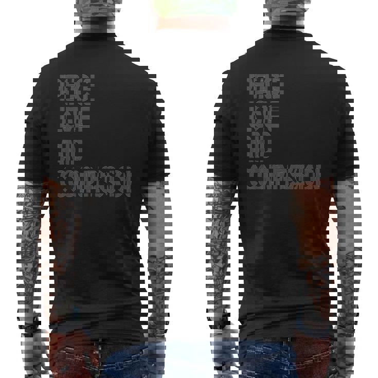 Peace Love And Compassion シャツ インスピレーションを与える引用 レトロ メンズTシャツ バックプリント