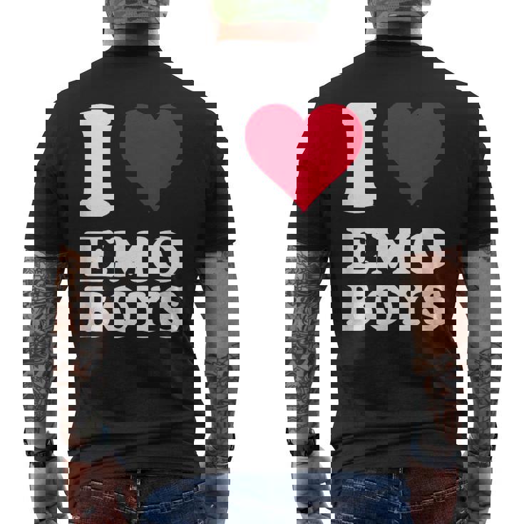 Red Heart I Love Emo Boys メンズTシャツ バックプリント