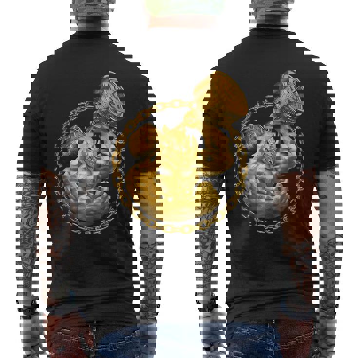 Rhino Beast ワークアウト ゴールド フィットネス ジム 動物 筋肉 ダンベル メンズTシャツ バックプリント