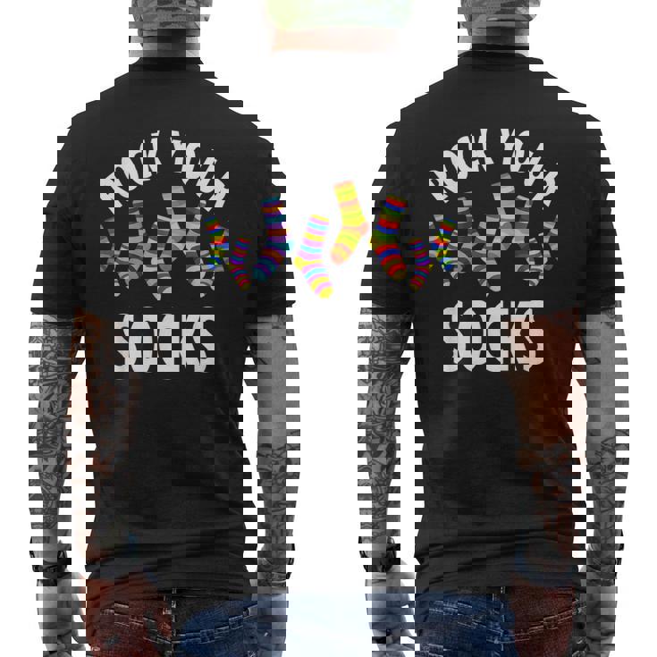 Rock Yourocks Awareness World Downyndrome Day メンズTシャツ バックプリント