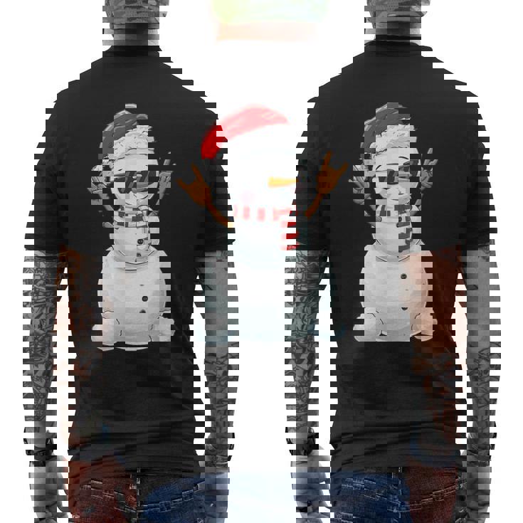 Santa Snowman Rock Hand Sign Language Xmas Rock Music Lover Men's Back Print T-Shirt