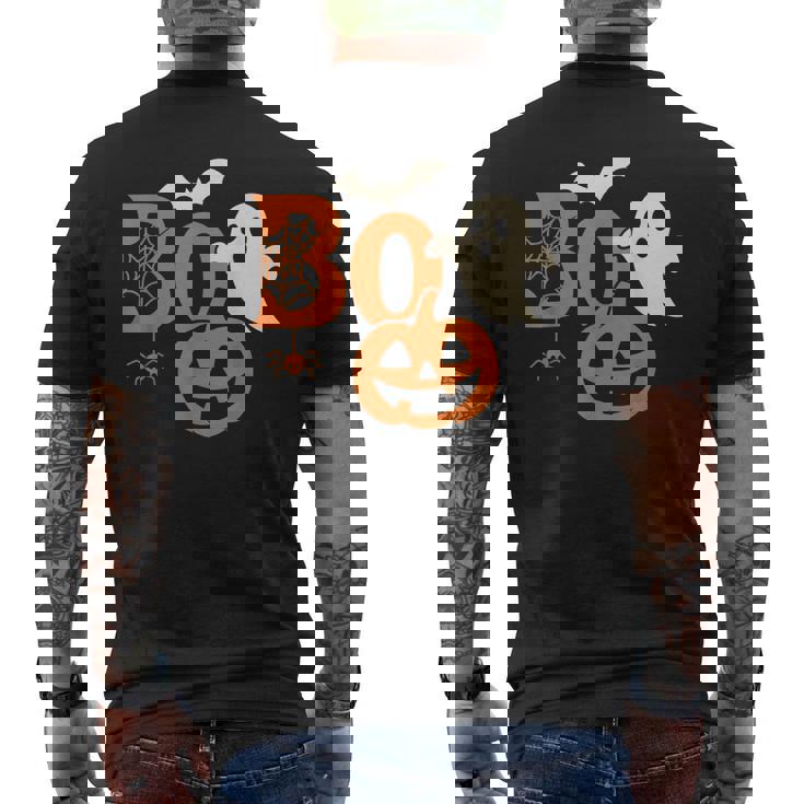 Scary Bold Boo Halloween Ghost Pumpkin Bat Spider Men's Back Print T-Shirt