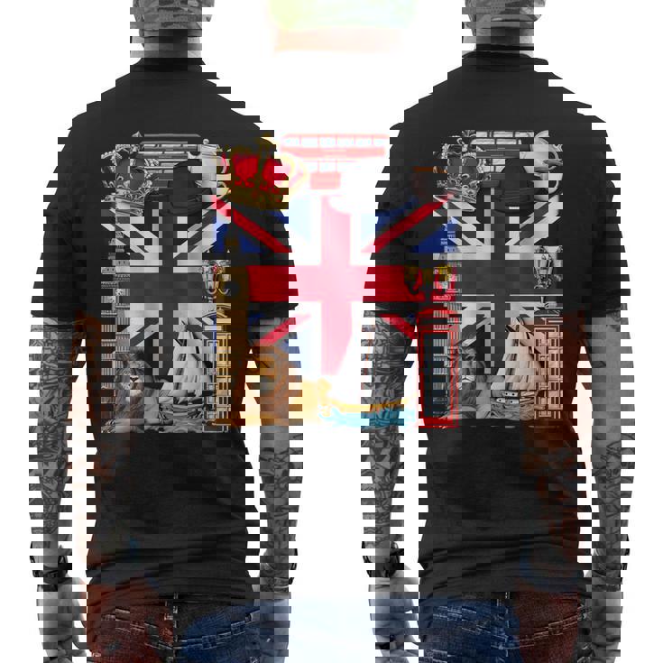 United Kingdom Flag British UK England British Roots Men's Back Print T-Shirt