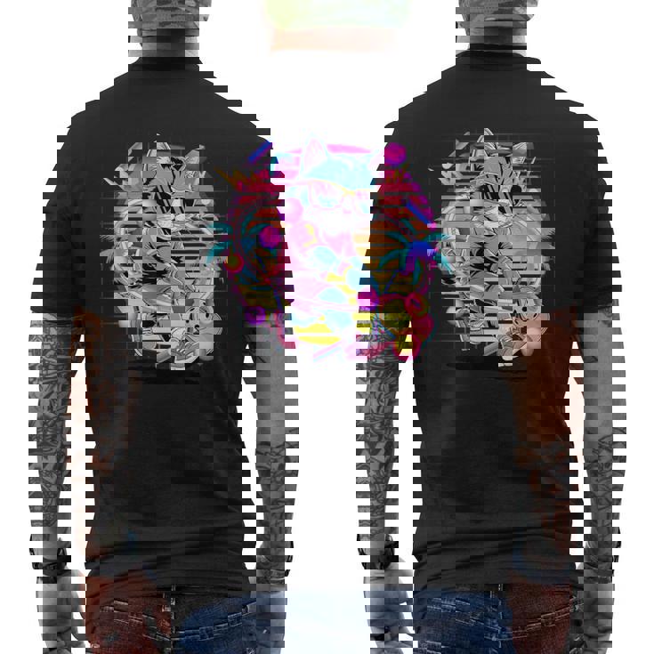 Vaporwave 猫 ピックルボール プレーヤー 80年代 レトロ 美学 メンズTシャツ バックプリント