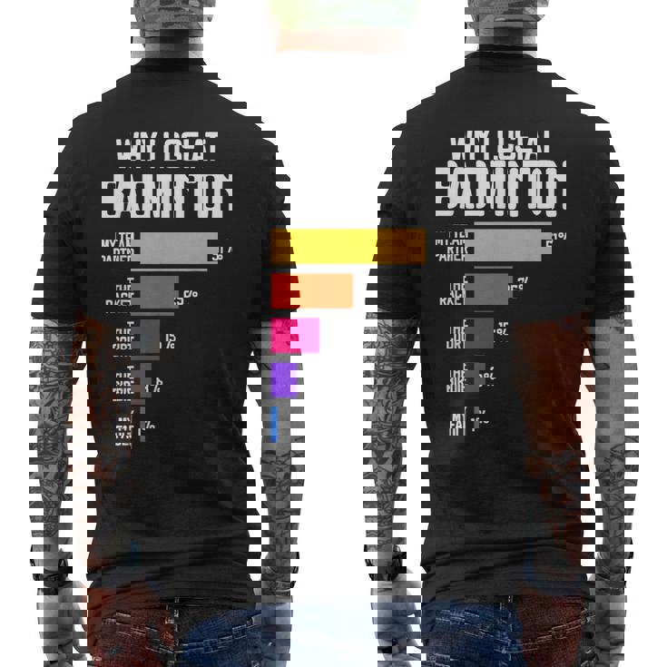 Why I Lose At Badminton 面白い言い訳 シャトルコック バーディー メンズTシャツ バックプリント