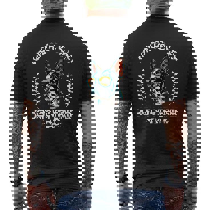 World's Coolest Dog Dad Papa メンズ ボストンテリア メンズTシャツ バックプリント