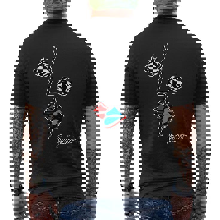 【ピカソ風】顔 男女 キス モダンフェイス（パロディ）【ピカウソ】キュビズム 80年代風 面白い アート 長袖tシャツ メンズTシャツ バックプリント