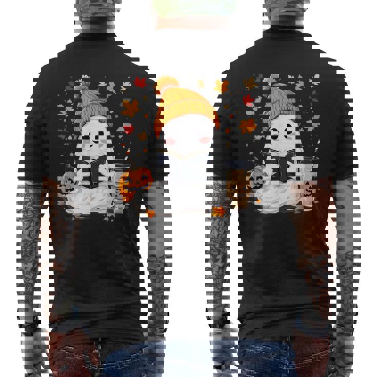 おばけ読書本 紅葉 ハロウィン ゴーストコーヒー メンズTシャツ バックプリント