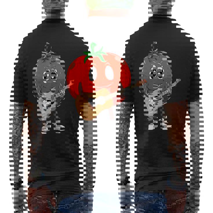 おもしろギタリスト トマト 演奏 ギター ミュージシャン トマト ギター メンズTシャツ バックプリント