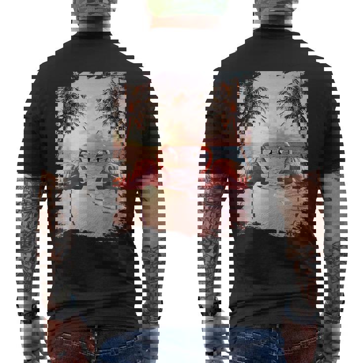 かわいいカラフルなフラミンゴヤシの木 メンズTシャツ バックプリント