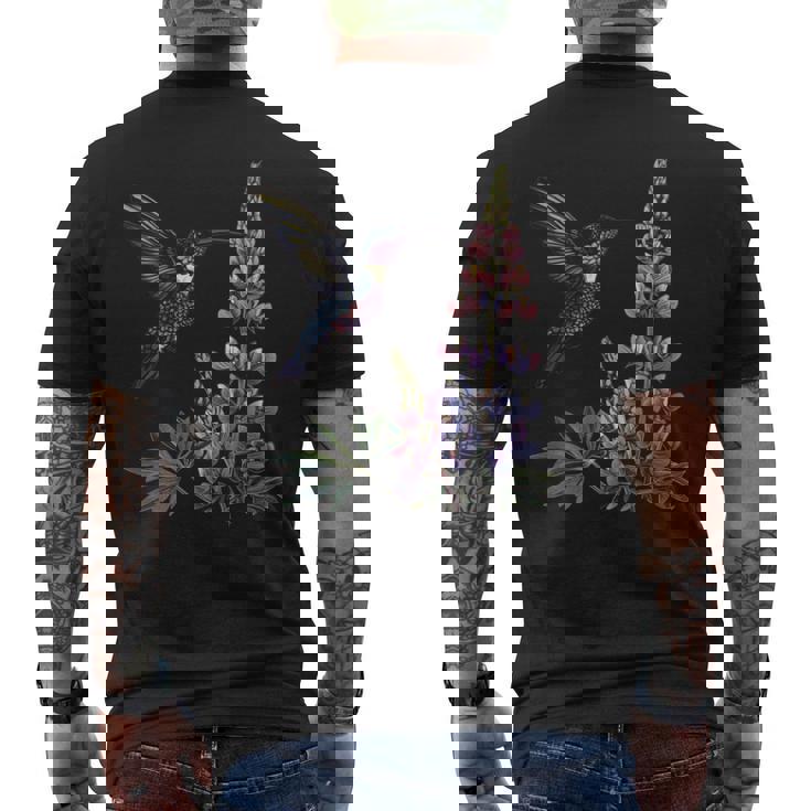 かわいいハチドリ バードウォッチング ルピナスフラワーガール 植物 ママ 長袖tシャツ メンズTシャツ バックプリント