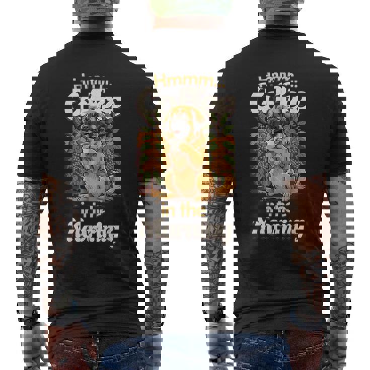 かわいいレオンベルガー犬と朝のコーヒー。 メンズTシャツ バックプリント