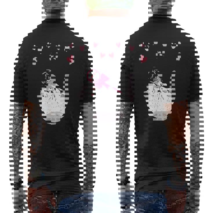 かわいい毛糸の猫はけん玉ハートを弾く メンズTシャツ バックプリント