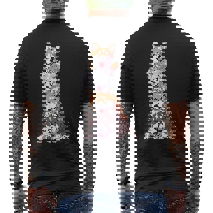 かわいい秋田犬が重ねて重ねられています メンズTシャツ バックプリント