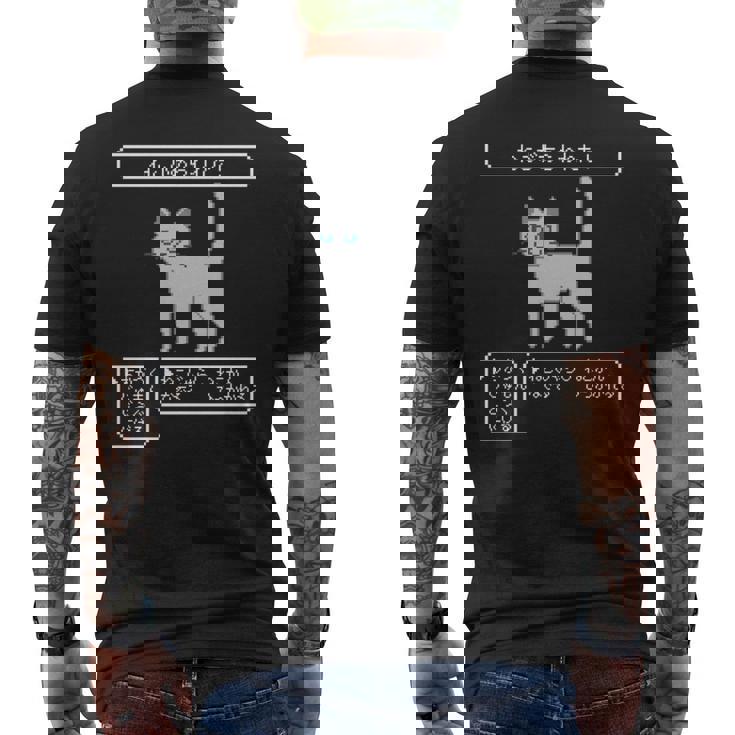 ねこがあらわれた！ 猫好き ゲーム好き ネコ飼い ネコママ 猫ママ ネコパパ 猫パパ Rpg ゲーム 猫 ねこ ネコ 長袖tシャツ メンズTシャツ バックプリント