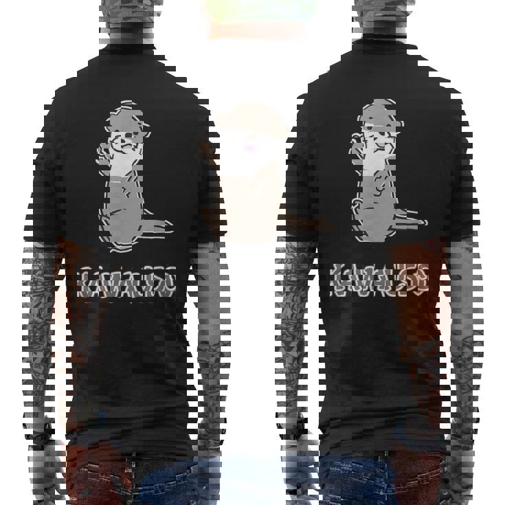 ゆるカワウソさん まるくん『はろー』 コツメカワウソ かわいい キャラクター イラスト メンズTシャツ バックプリント