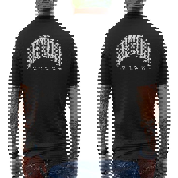 アムステルダム オランダ 代表チームスタイル ホワイトテキスト メンズTシャツ バックプリント