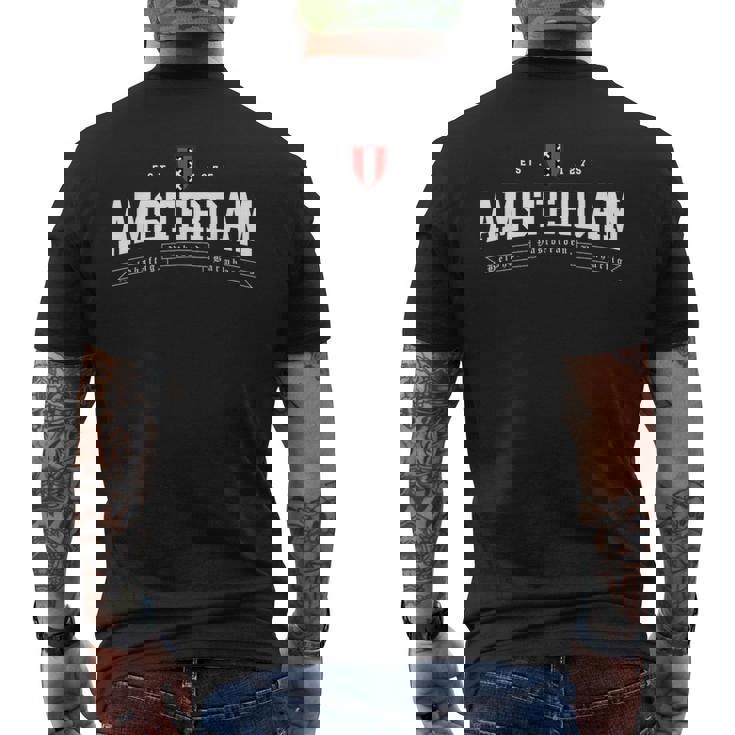 アムステルダム オランダ オランダ 国旗 紋章 ヴィンテージ メンズTシャツ バックプリント