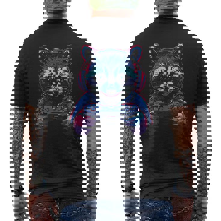 アライグマ ビデオ ゲーム ゲーマー ギャンブラー コンピューター ゲーマー アライグマ メンズTシャツ バックプリント