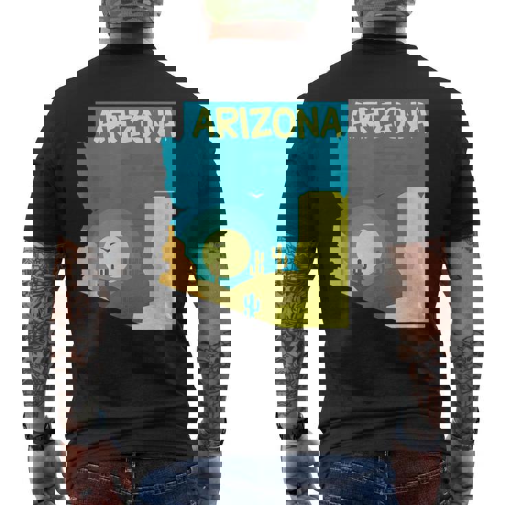 アリゾナ州の地図、モダンな抽象的なアリゾナ砂漠、サボテン メンズTシャツ バックプリント
