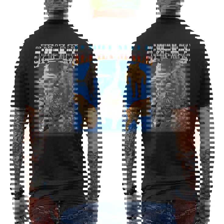 アルファ 男性 面白い ジョーク ミーム 大人 ユーモア 猫 ミーム メンズTシャツ バックプリント