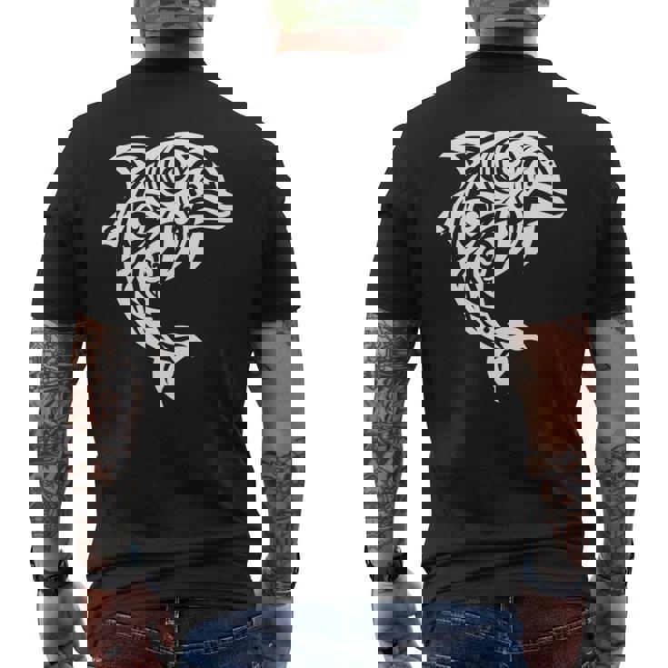 イルカ ポリネシアン トライバル マオリ ライトパターン イルカ 長袖tシャツ メンズTシャツ バックプリント