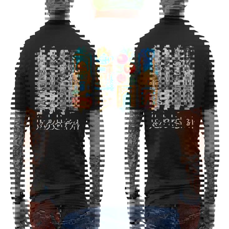 ウズベキスタン 筆文字 ウズベク バカンス お土産 ウズベキスタン メンズTシャツ バックプリント