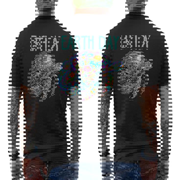 ウミガメ 地球 日 救う かわいい 惑星 学生 先生 メンズTシャツ バックプリント