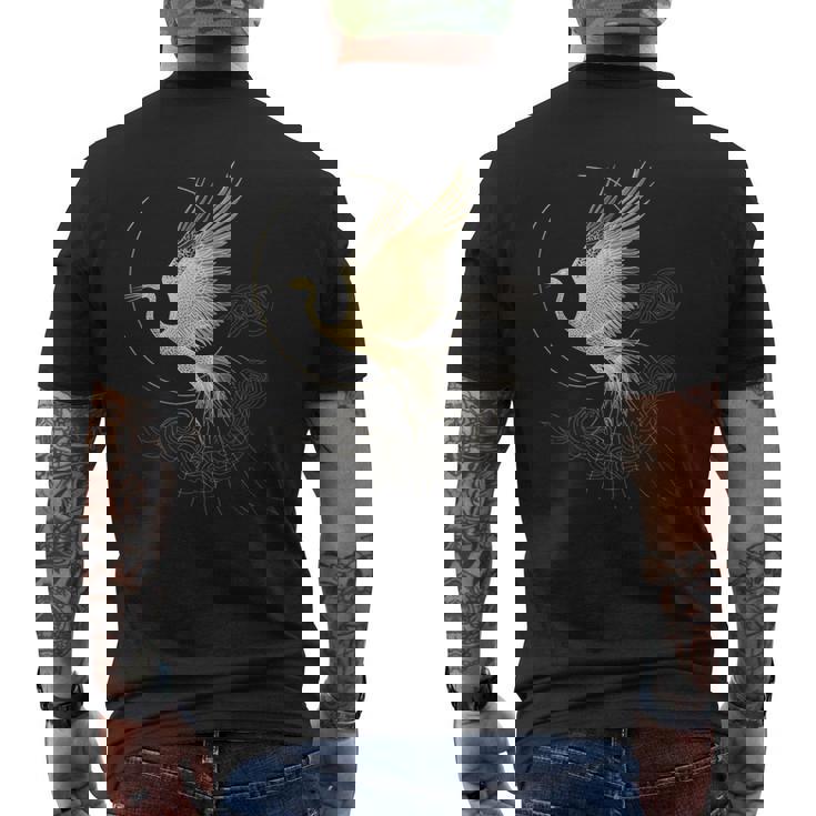 エレガントな鶴 アールデコ デザイン 優雅な鳥 メンズTシャツ バックプリント