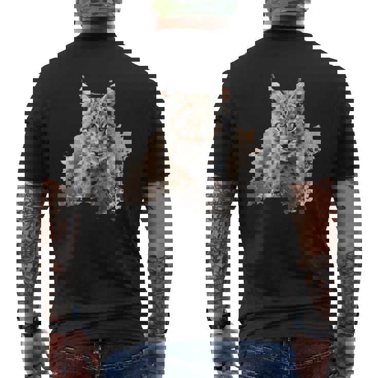 オイル スケッチ ワイルドライフ ボブキャット オレンジ ボブキャット メンズTシャツ バックプリント