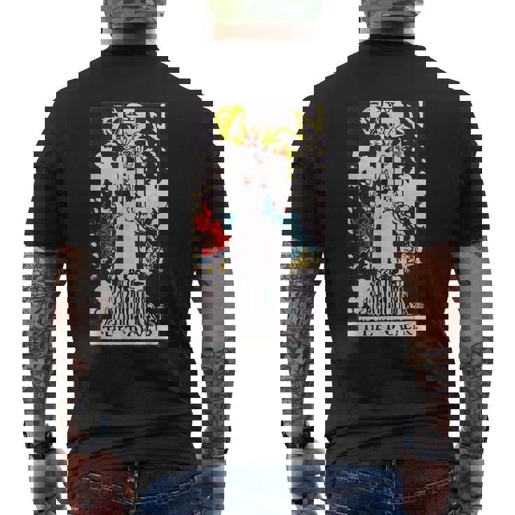オリジナルのrider Waite Deckからのタワービンテージタロットカード メンズTシャツ バックプリント
