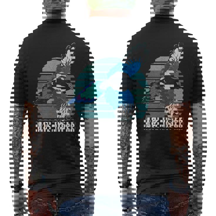 カササギ 鳥 動物 翼 バードウォッチング バーダー アウトドア 野鳥観察 メンズTシャツ バックプリント