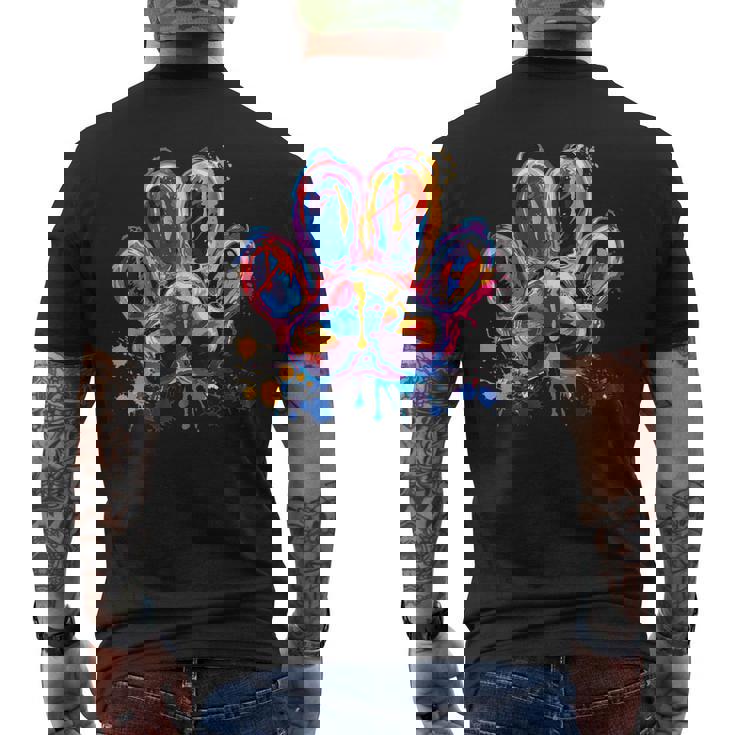 カラフルな動物の犬の足跡 メンズTシャツ バックプリント